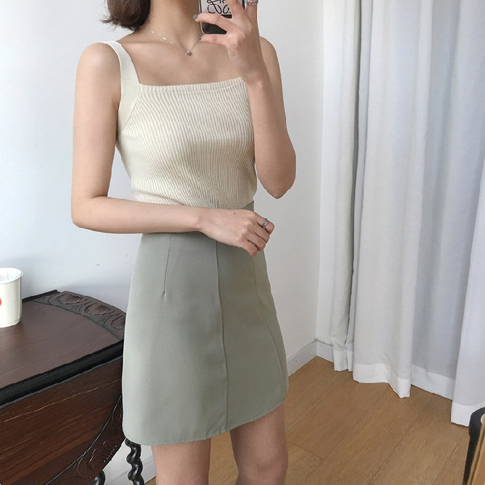 Short camisole vest for women's outerwear, new summer slimming and sexy knitted top for inner layering