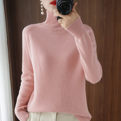 Solid Color High Neck Knitted Bottom Sweater for Women