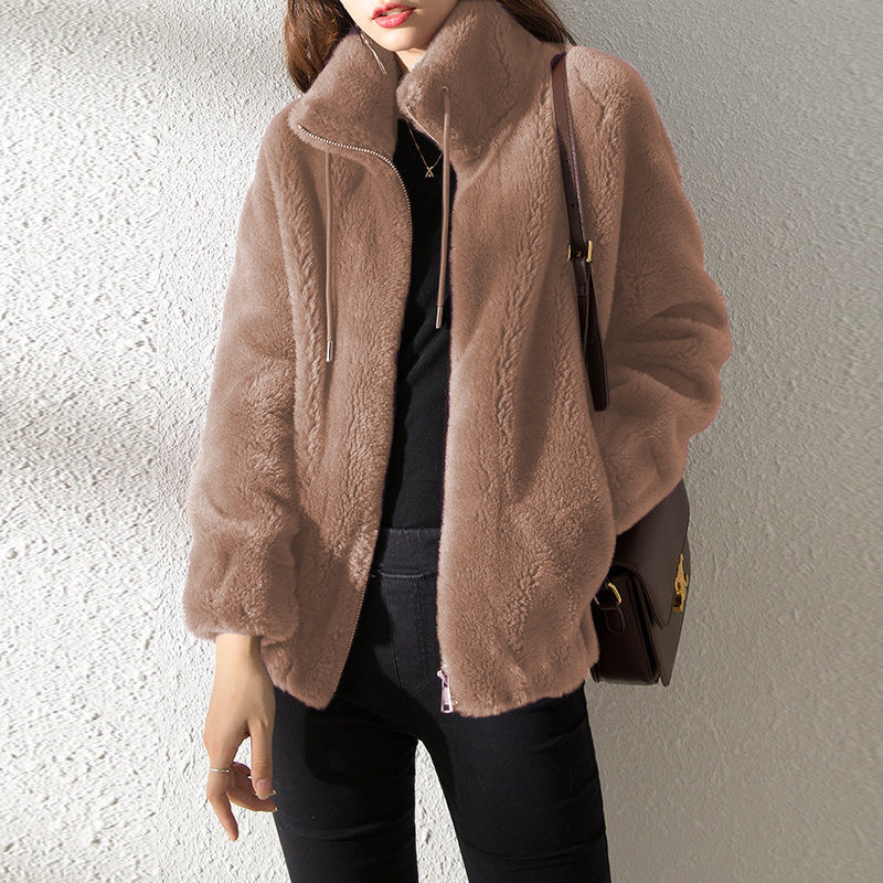 Standing Neck Warm Sweater for Women's Cardigan Zipper Fleece Claw Coat for Women