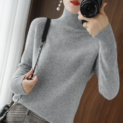 Solid Color High Neck Knitted Bottom Sweater for Women