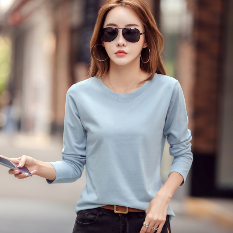 Women's solid color long sleeved T-shirt