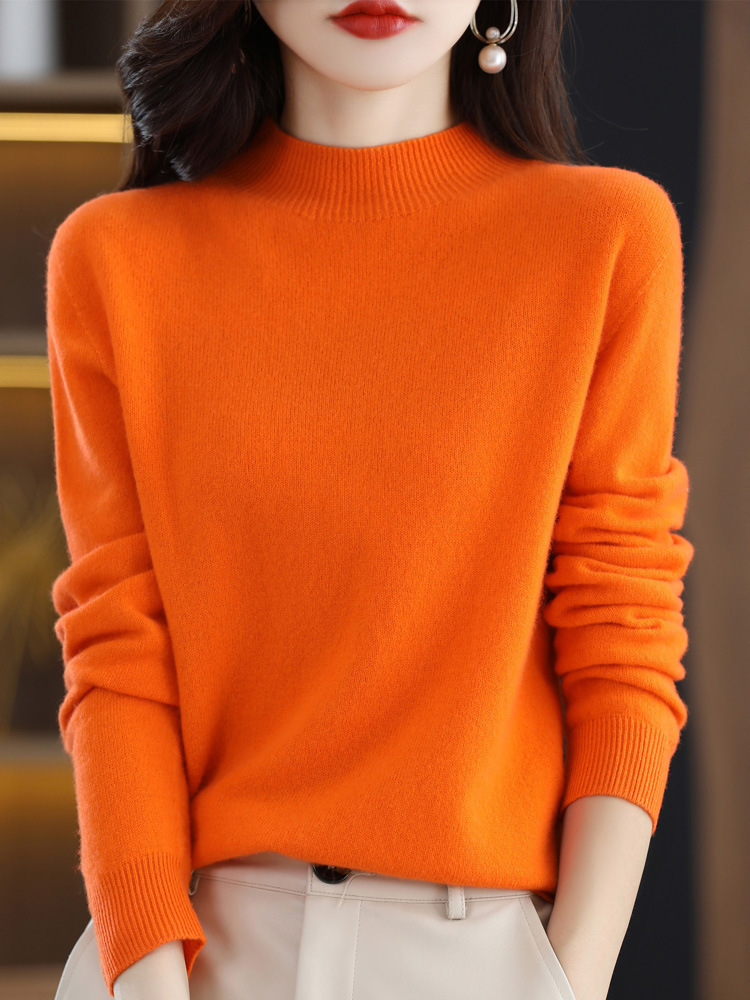 Women's Half High Neck Loose Bottom Knitted Sweater