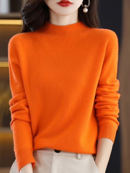 Women's Half High Neck Loose Bottom Knitted Sweater