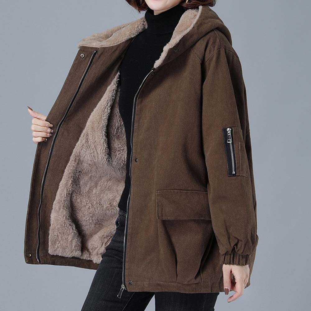 Corduroy Hooded Thickened Padded Parker Coat