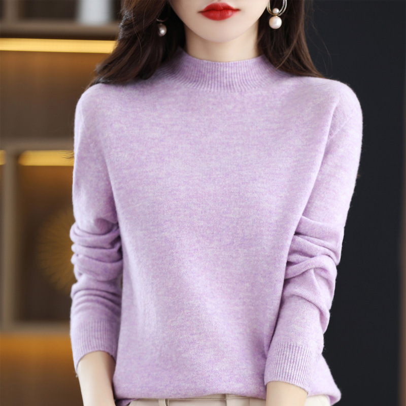 Women's Half High Neck Loose Bottom Knitted Sweater