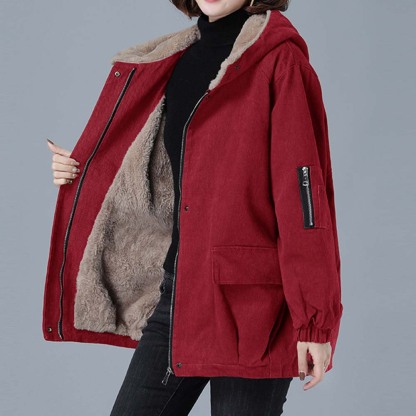 Corduroy Hooded Thickened Padded Parker Coat