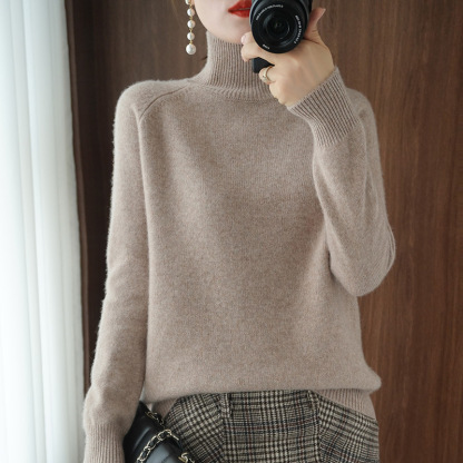 Solid Color High Neck Knitted Bottom Sweater for Women