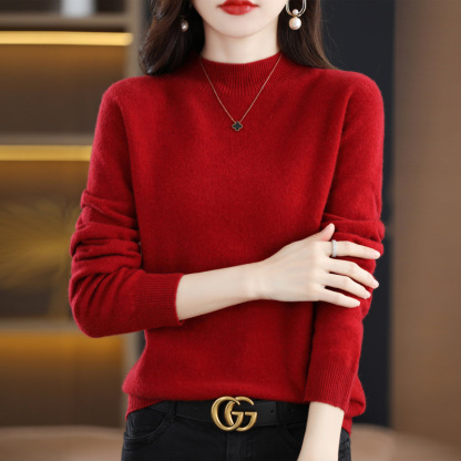 Women's Half High Neck Loose Bottom Knitted Sweater