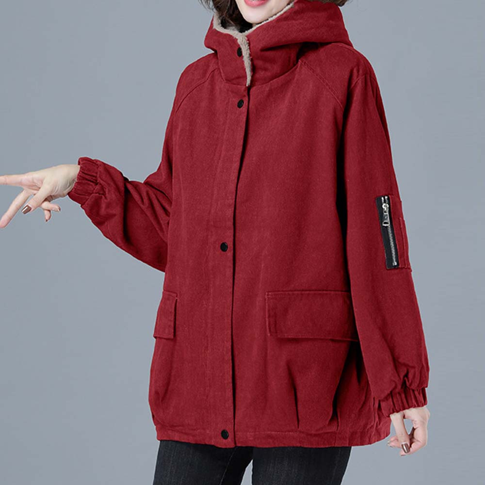 Corduroy Hooded Thickened Padded Parker Coat