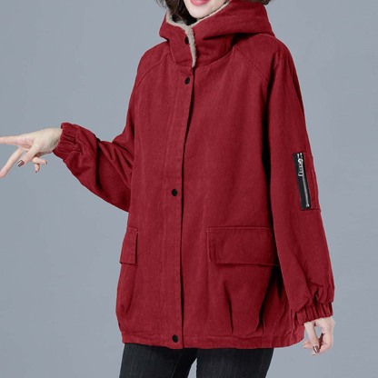 Corduroy Hooded Thickened Padded Parker Coat