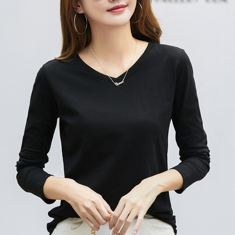 Women's solid color long sleeved T-shirt
