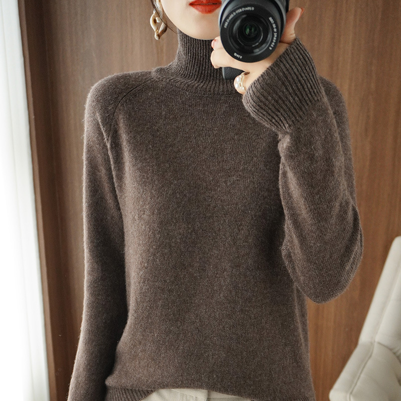 Solid Color High Neck Knitted Bottom Sweater for Women