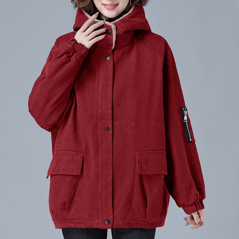 Corduroy Hooded Thickened Padded Parker Coat