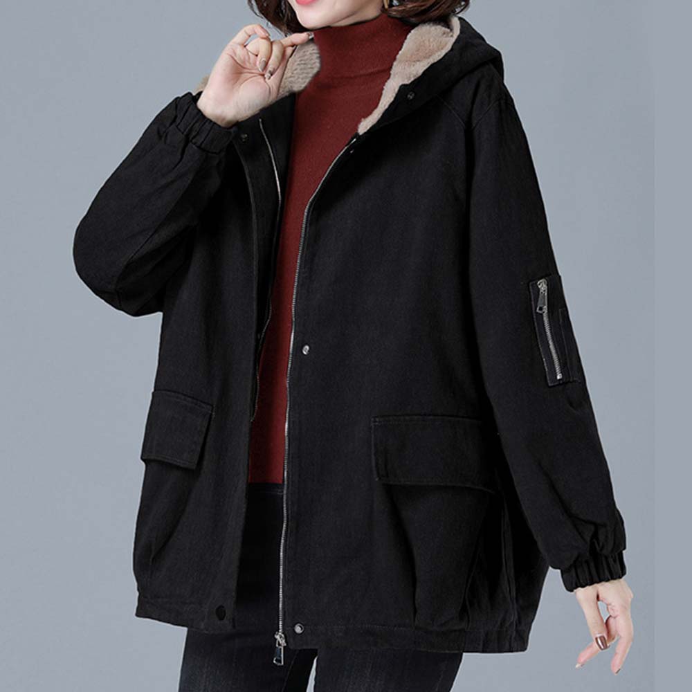 Corduroy Hooded Thickened Padded Parker Coat