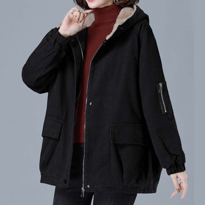 Corduroy Hooded Thickened Padded Parker Coat