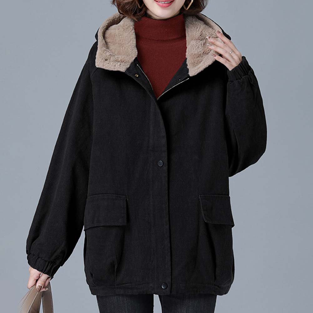 Corduroy Hooded Thickened Padded Parker Coat