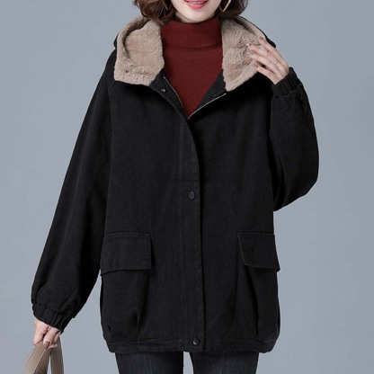 Corduroy Hooded Thickened Padded Parker Coat
