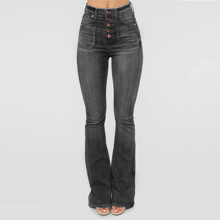 Button up slim denim pants for women