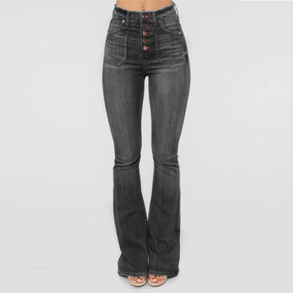 Button up slim denim pants for women