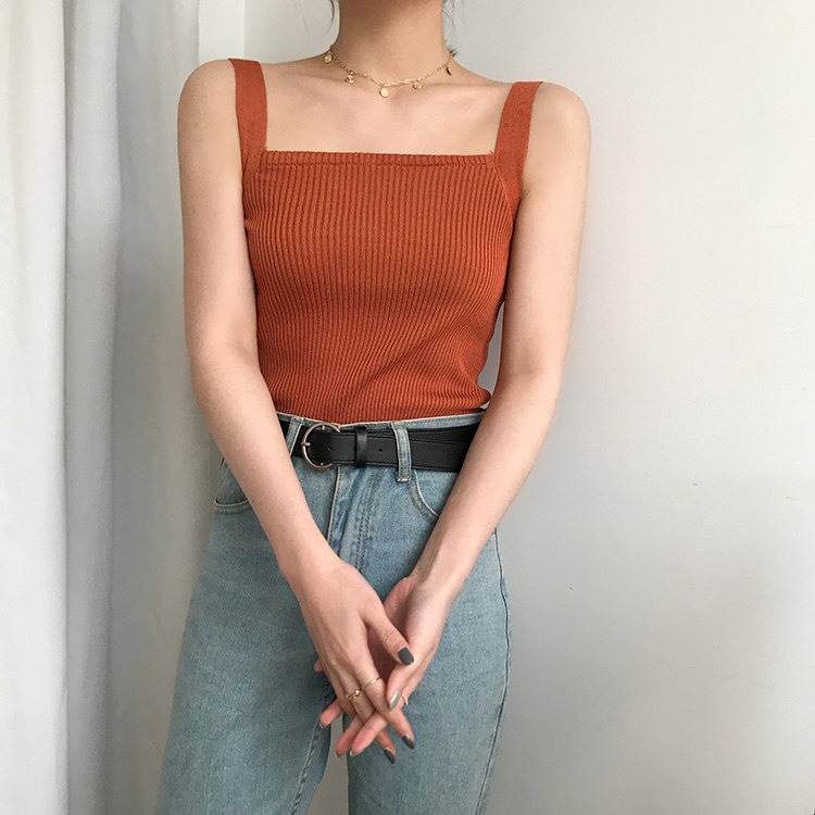 Short camisole vest for women's outerwear, new summer slimming and sexy knitted top for inner layering