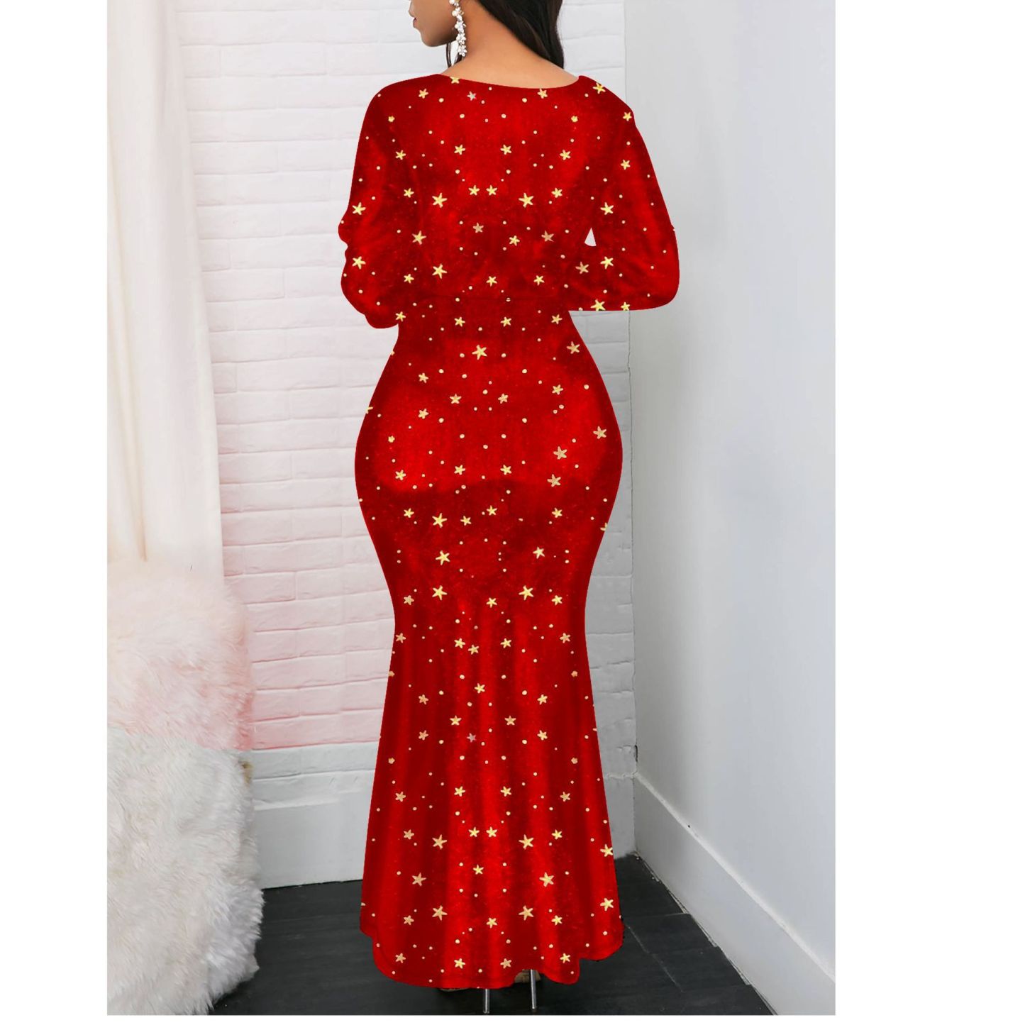 Women's sexy buttock print long dress with formal dress