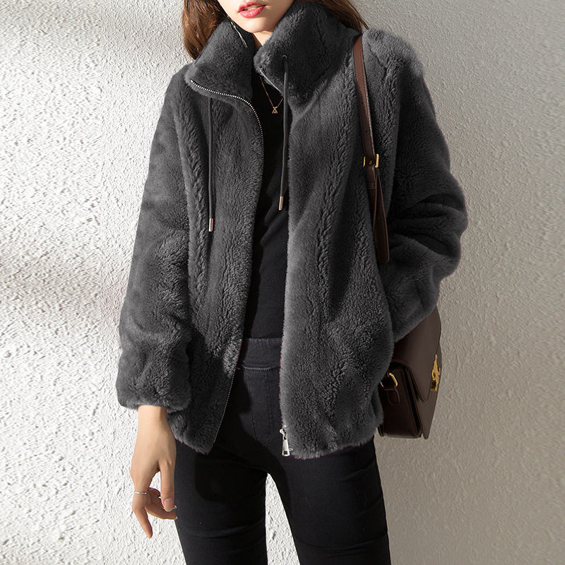 Standing Neck Warm Sweater for Women's Cardigan Zipper Fleece Claw Coat for Women