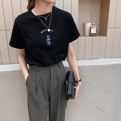 New Short sleeved T-shirt Women's Loose Print Round Neck T-shirt