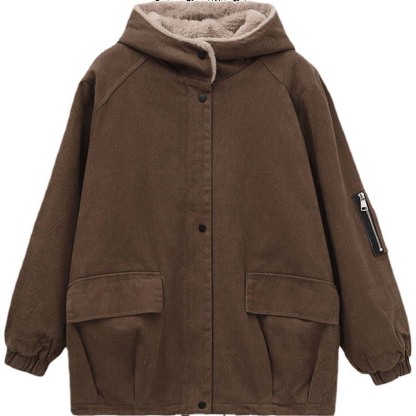 Corduroy Hooded Thickened Padded Parker Coat