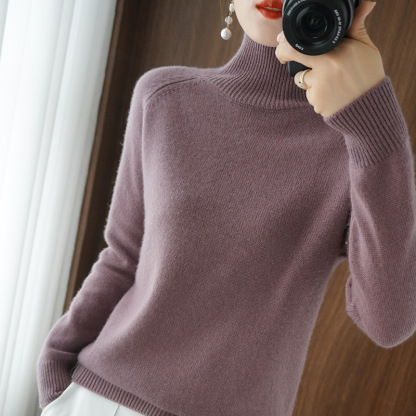Solid Color High Neck Knitted Bottom Sweater for Women