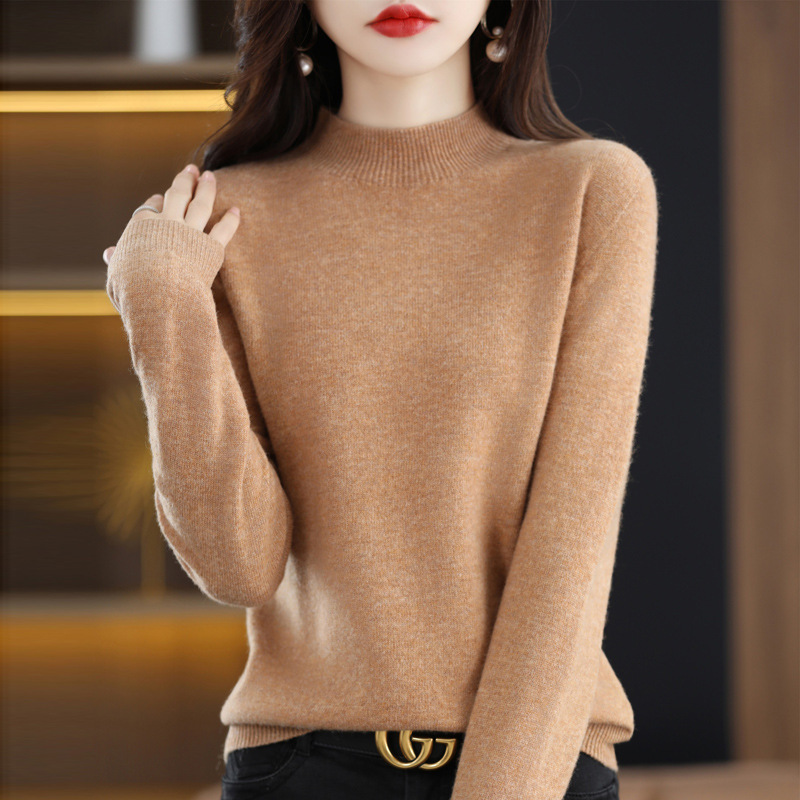 Women's Half High Neck Loose Bottom Knitted Sweater