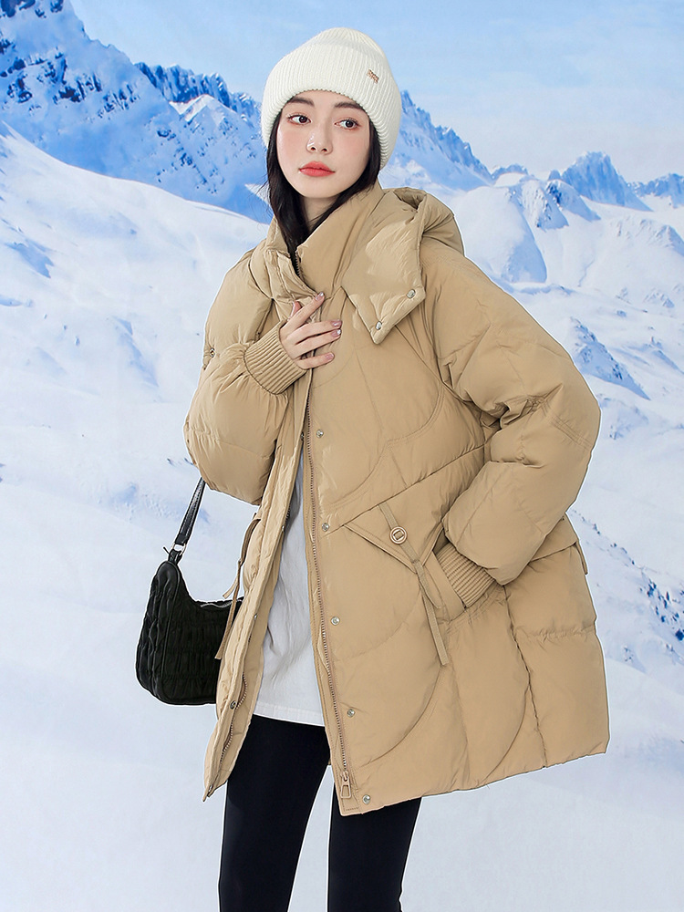 Large size pregnant women's loose fitting medium length down jacket