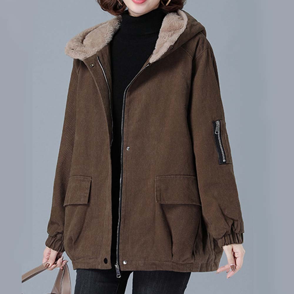 Corduroy Hooded Thickened Padded Parker Coat