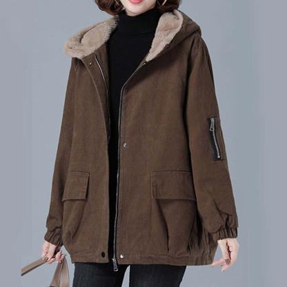 Corduroy Hooded Thickened Padded Parker Coat
