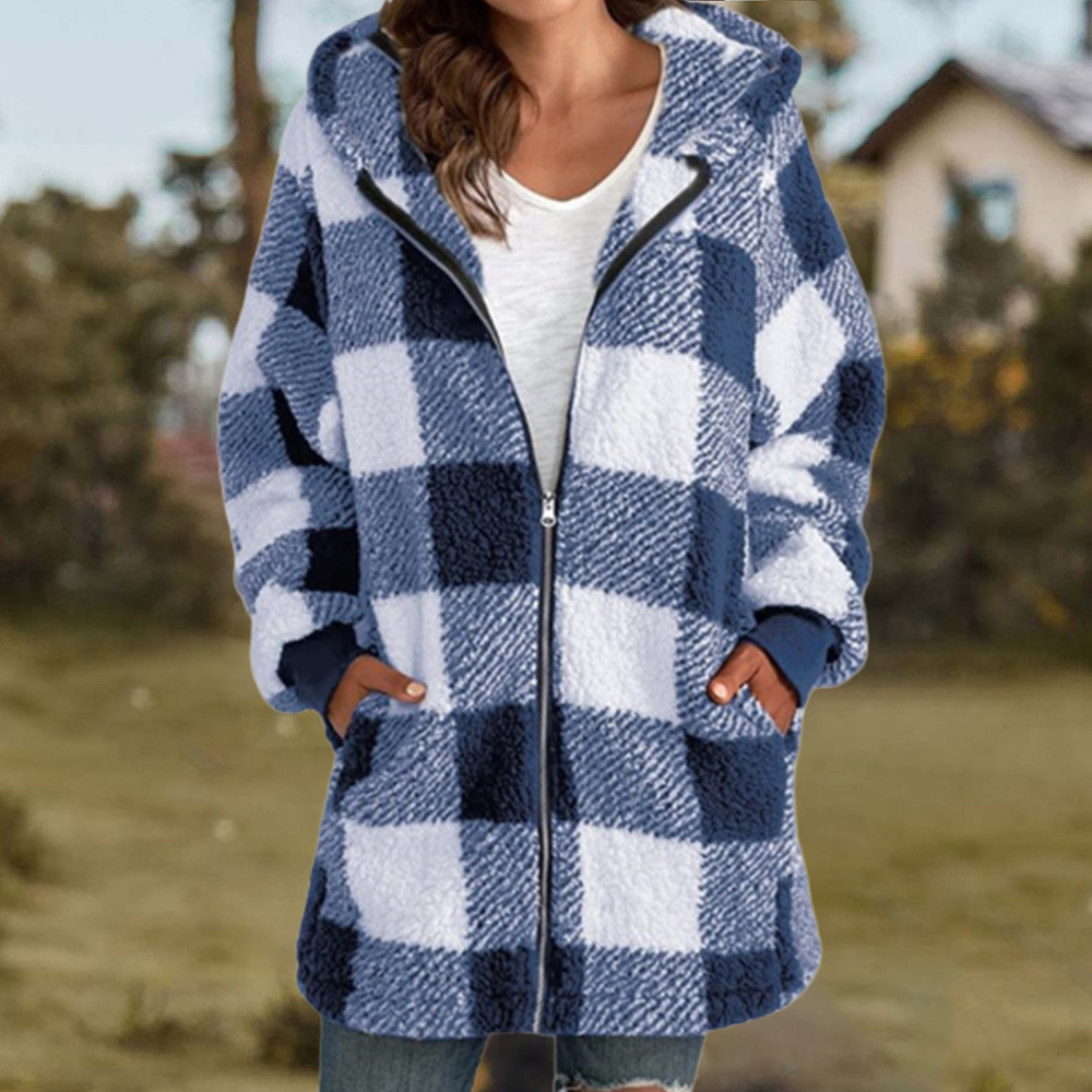 Women Oversized Hoodie Plaid Loose Overcoat
