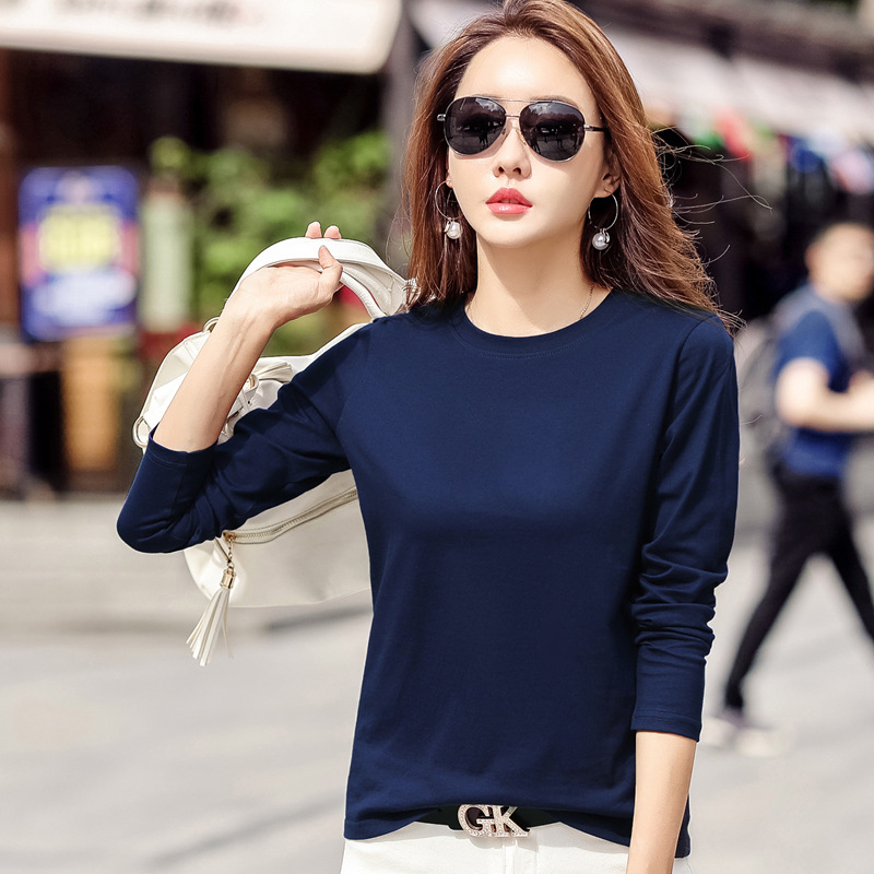 Women's solid color long sleeved T-shirt