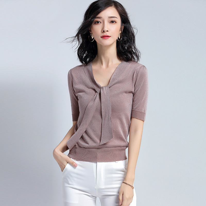Thin short sleeved knit sweater