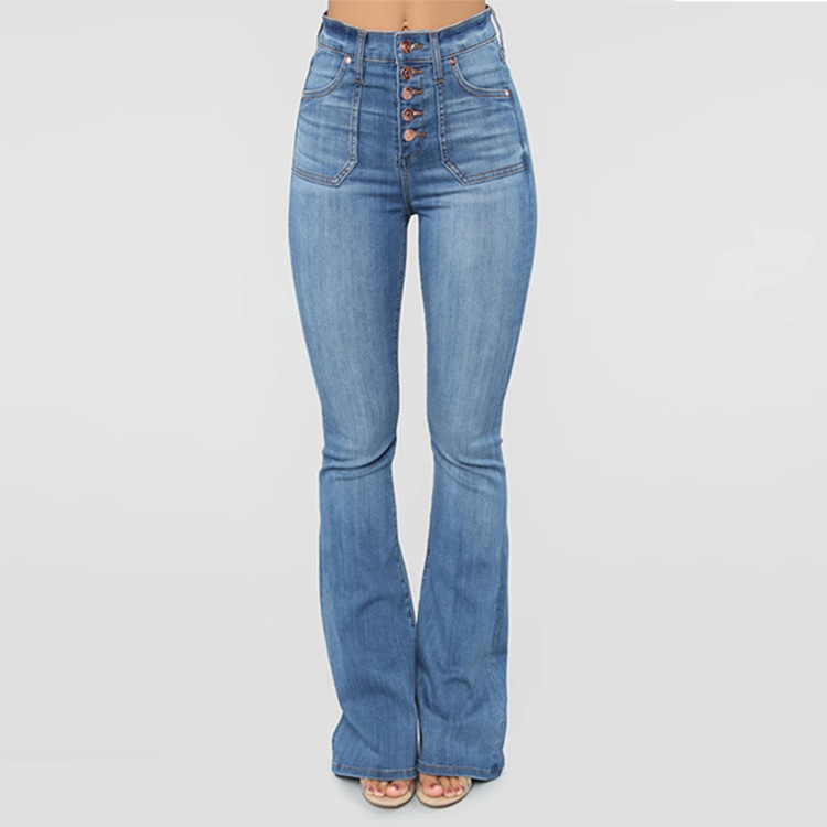 Button up slim denim pants for women