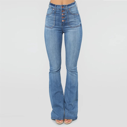 Button up slim denim pants for women