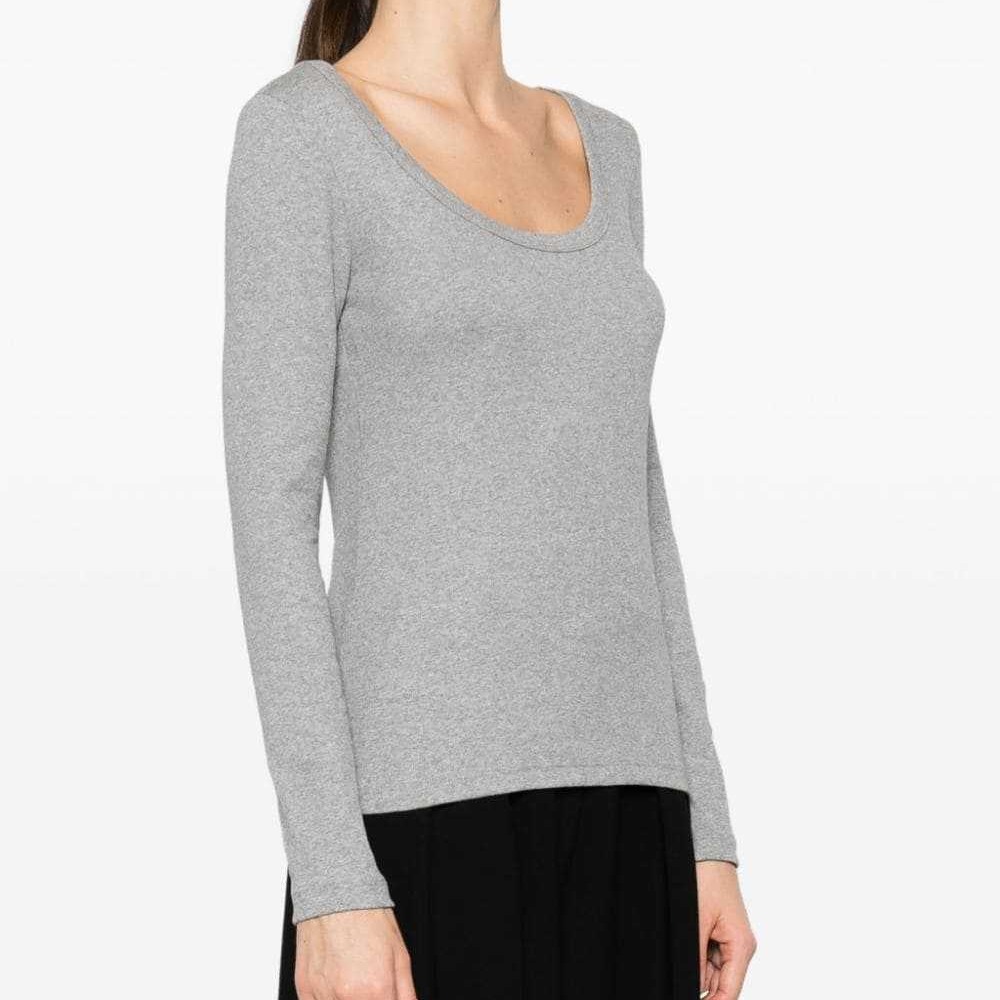 Underlay shirt slimming and minimalist long sleeved T-shirt with low round neck U-shaped top