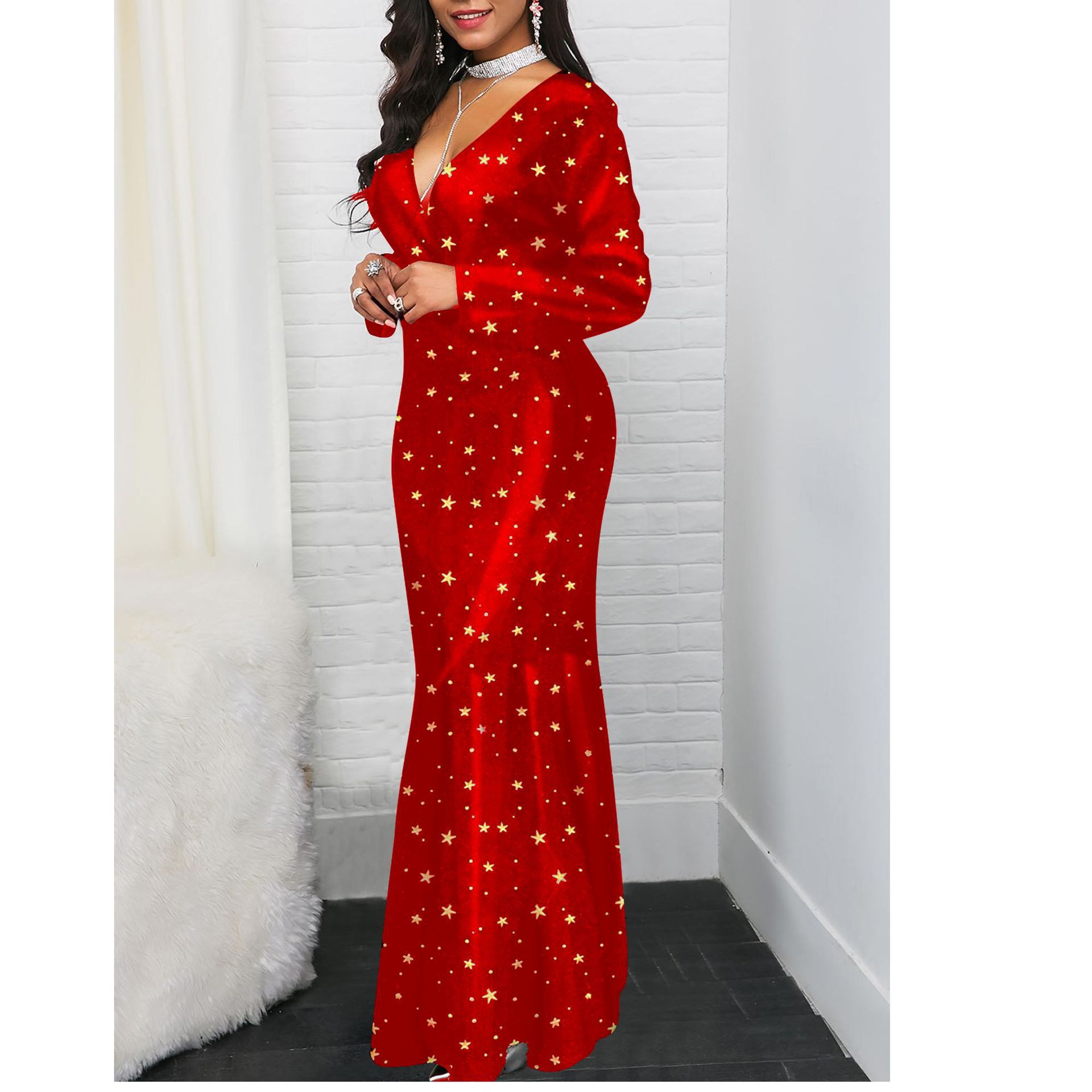 Women's sexy buttock print long dress with formal dress