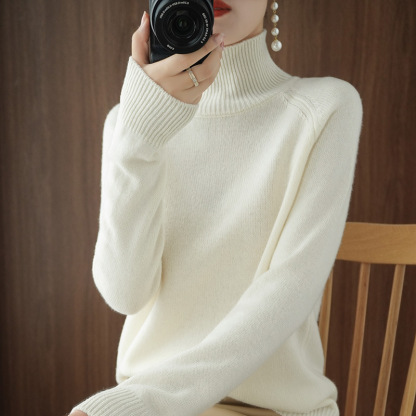 Solid Color High Neck Knitted Bottom Sweater for Women