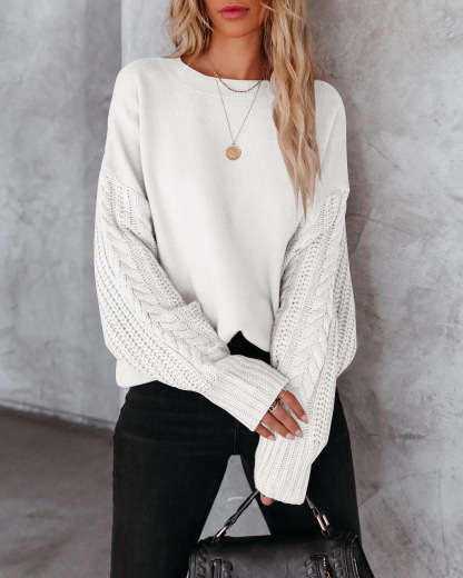 Solid color knitted sweater women's long sleeved thick needle round neck twisted rope top