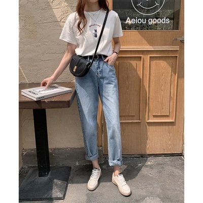 New Short sleeved T-shirt Women's Loose Print Round Neck T-shirt