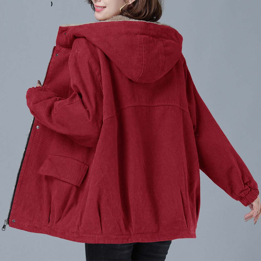 Corduroy Hooded Thickened Padded Parker Coat