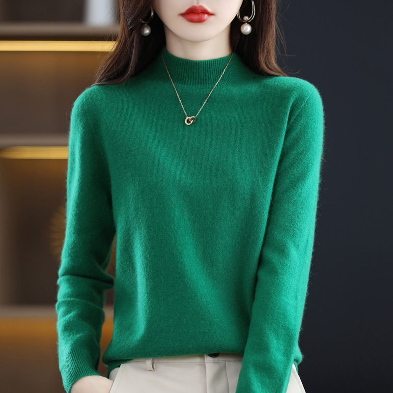 Women's Half High Neck Loose Bottom Knitted Sweater