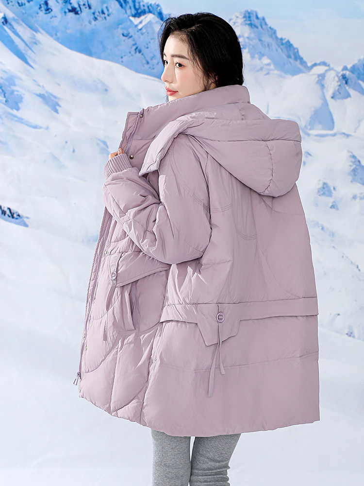 Large size pregnant women's loose fitting medium length down jacket