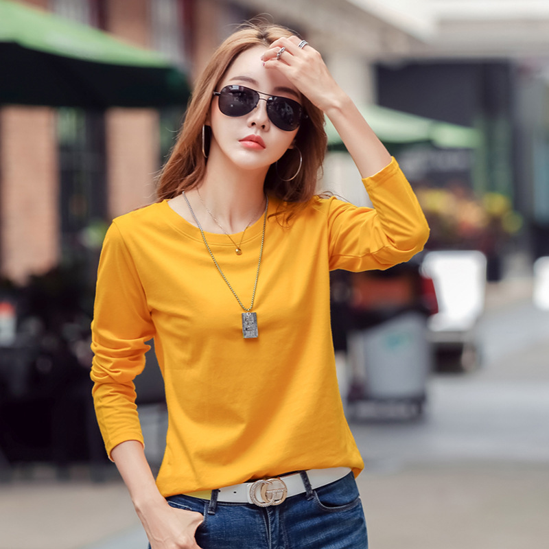 Women's solid color long sleeved T-shirt