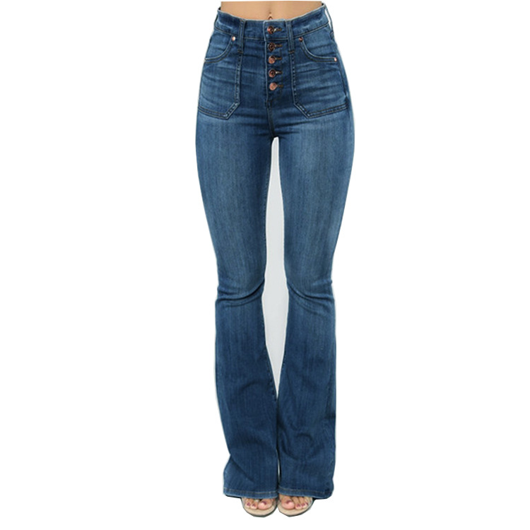 Button up slim denim pants for women
