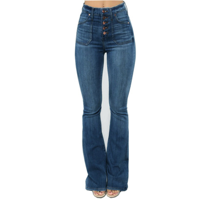 Button up slim denim pants for women