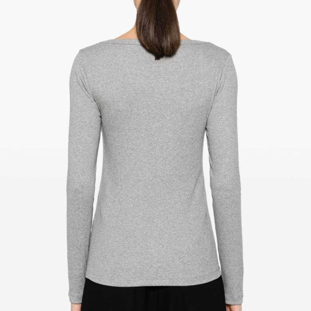 Underlay shirt slimming and minimalist long sleeved T-shirt with low round neck U-shaped top